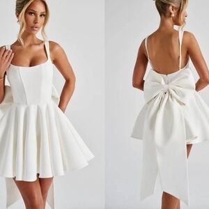 Ivory Mini Dress with Statement Bow Back